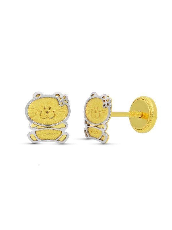 18K PENDIENTES ORO BICOLOR GATITA 6X5 MM