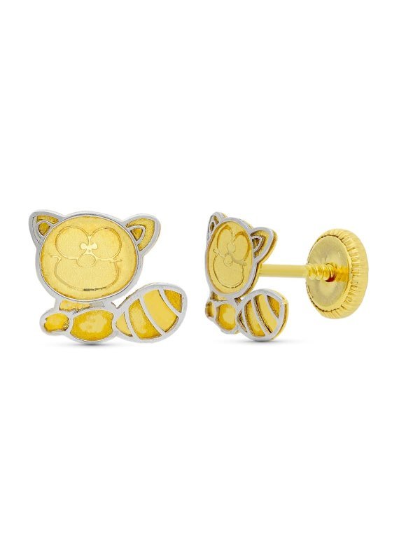 18K PENDIENTES ORO BICOLOR MAPACHE....