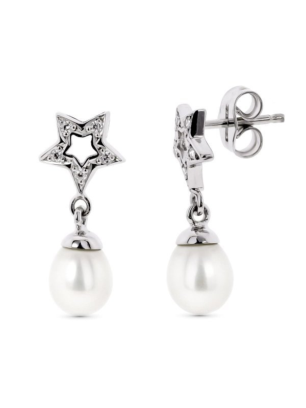 18K PENDIENTES ORO BLANCO DOS CUERPOS...