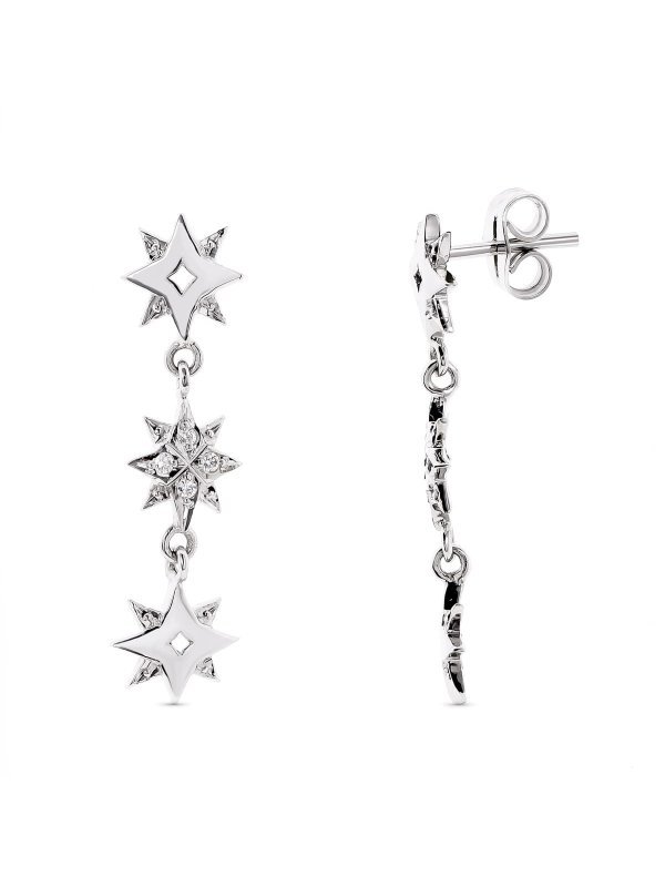 18K PENDIENTES ORO BLANCO ESTRELLAS Y...