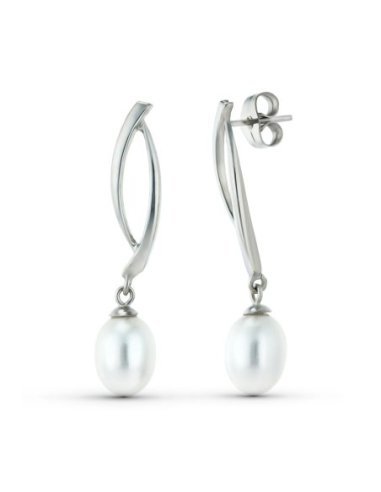 18K PENDIENTES ORO BLANCO PERLA PRESION