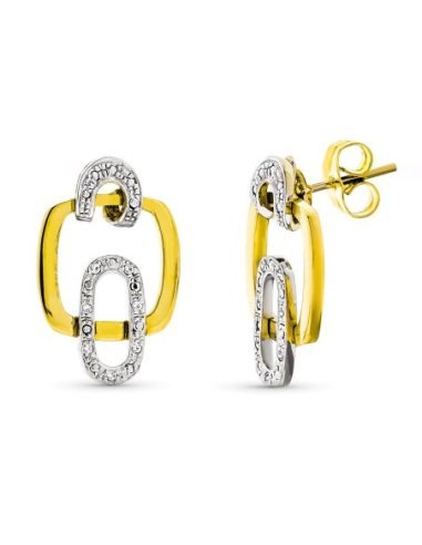 18K PENDIENTES ORO BICOLOR Y CIRCONITAS