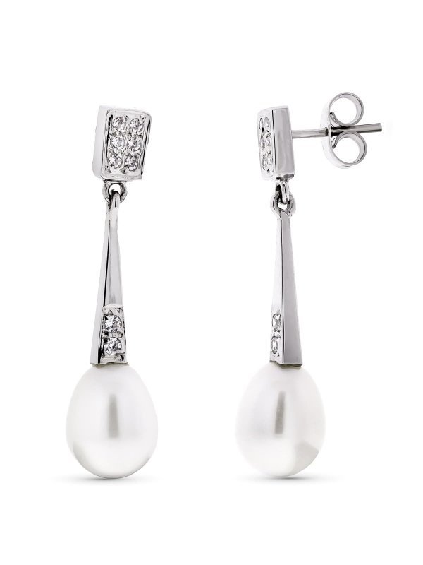 18K PENDIENTES ORO BLANCO LARGOS...