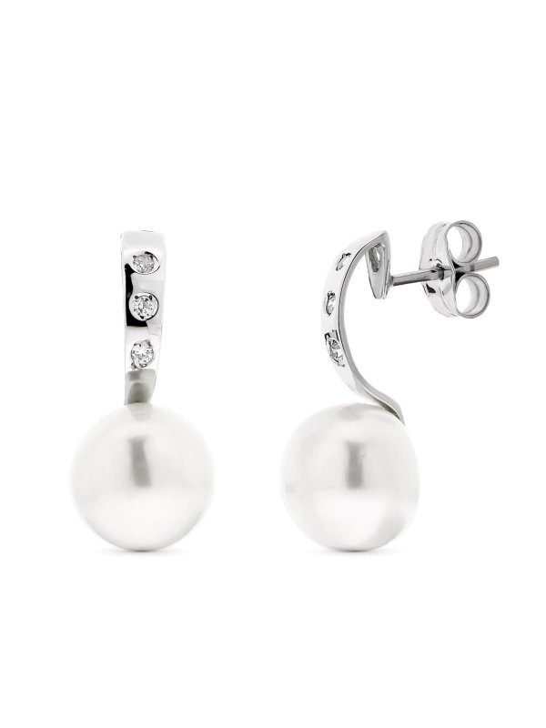 18K PENDIENTES ORO BLANCO PERLA BOTON...