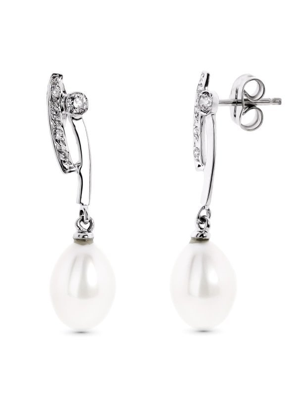 18K PENDIENTES ORO BLANCO LARGOS CON...