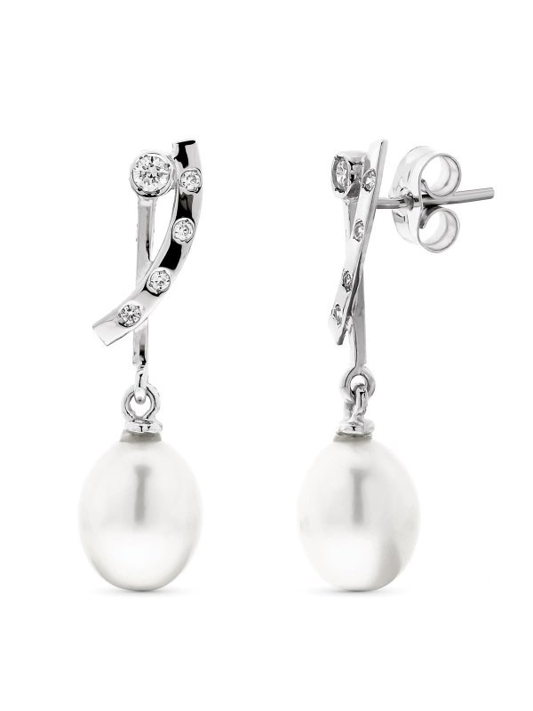 18K PENDIENTES ORO BLANCO LARGOS...