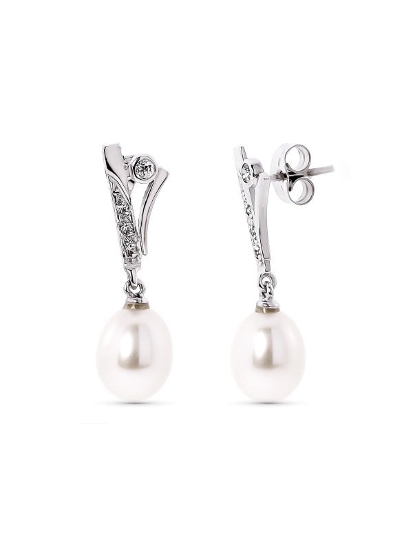 18K PENDIENTES ORO BLANCO PERLA PERA...
