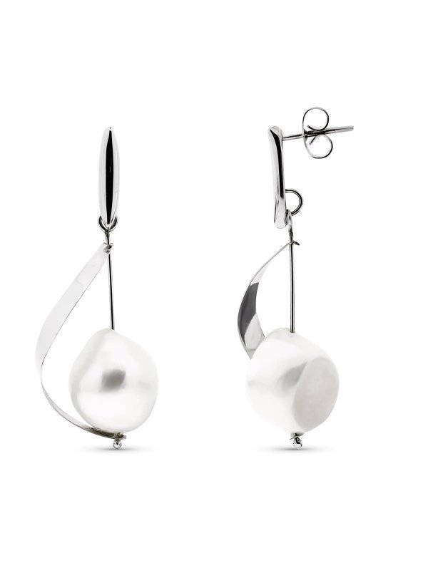 18K PENDIENTES ORO BLANCO LARGOS CON...