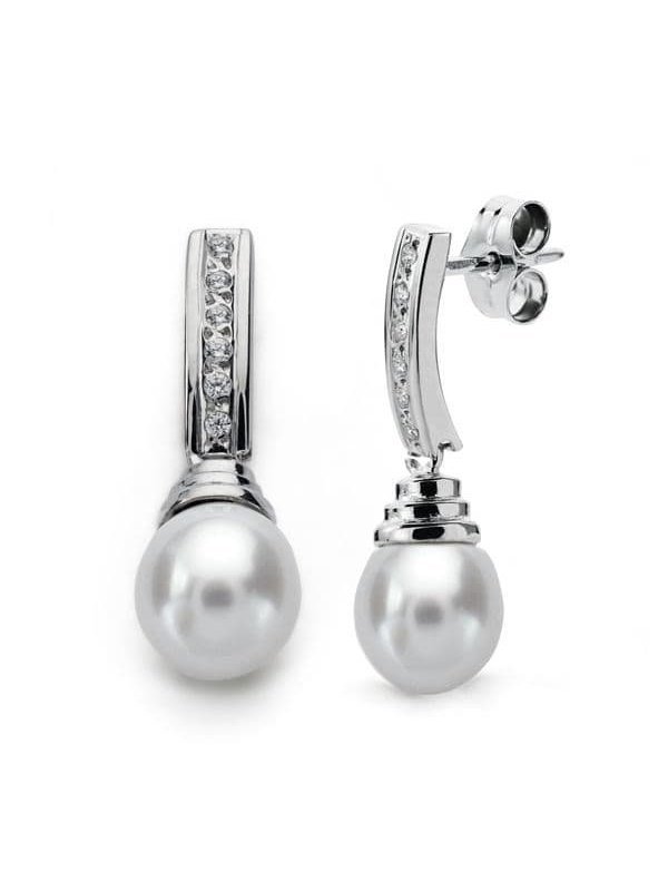 18K PENDIENTES ORO BLANCO PERLA 25X8 MM
