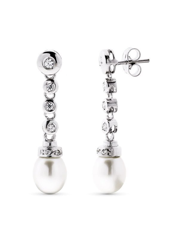 18K PENDIENTES ORO BLANCO PERLA...