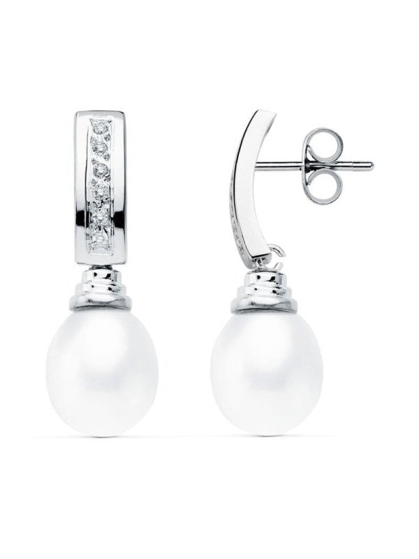 18K PENDIENTES ORO BLANCO PERLA 30X9 MM