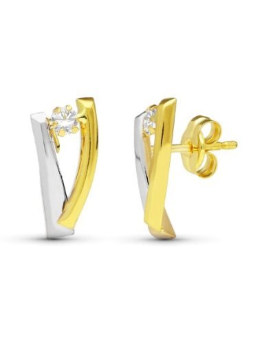 18K PENDIENTES BANDAS ORO BICOLOR...