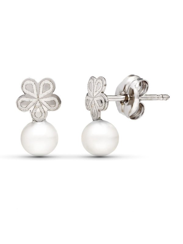 18K PENDIENTES ORO BLANCO PERLA 9X5 MM