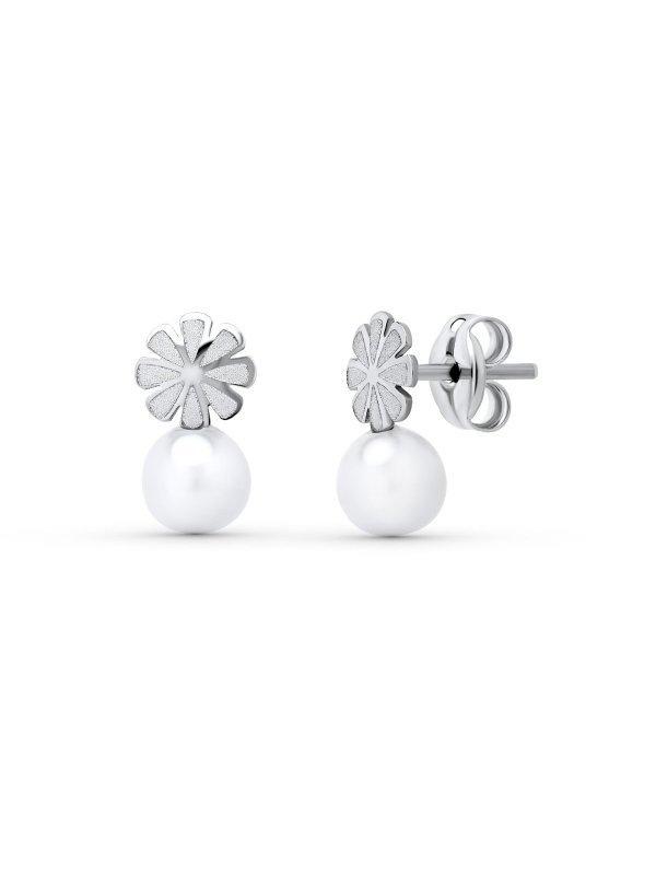 18K PENDIENTES ORO BLANCO PERLA 9X5 MM