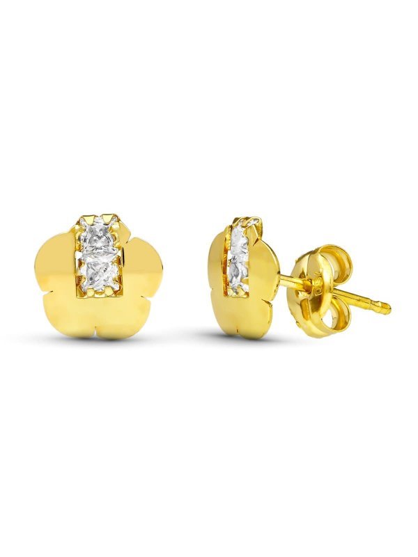 18K PENDIENTES ORO AMARILLO FLOR...