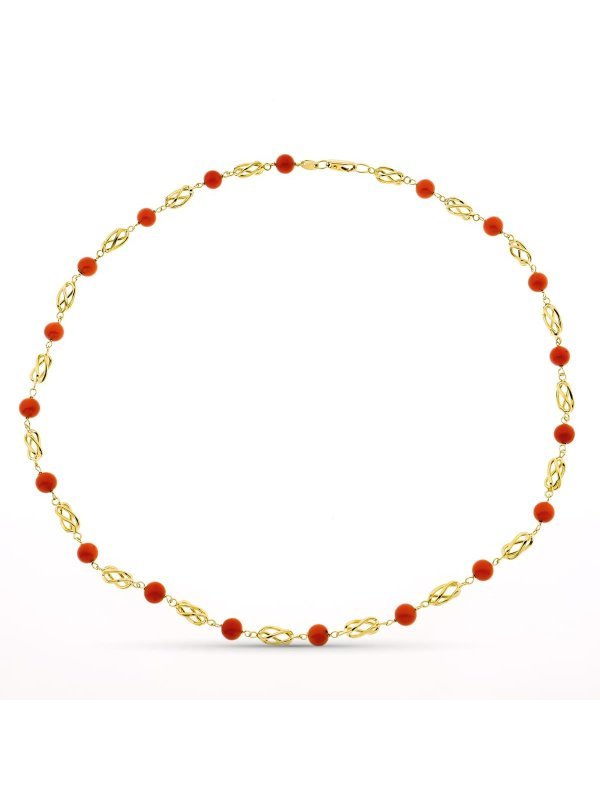 18K COLLAR ORO AMARILLO JAULA CORAL...