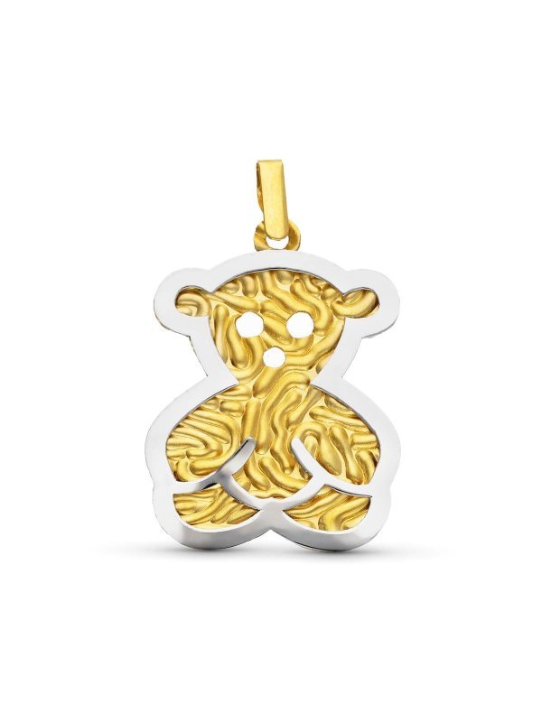 18K COLGANTE ORO BICOLOR OSO MATE Y...