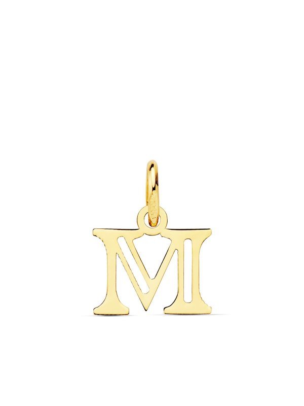 18K COLGANTE LETRA  M  . 12X10 MM