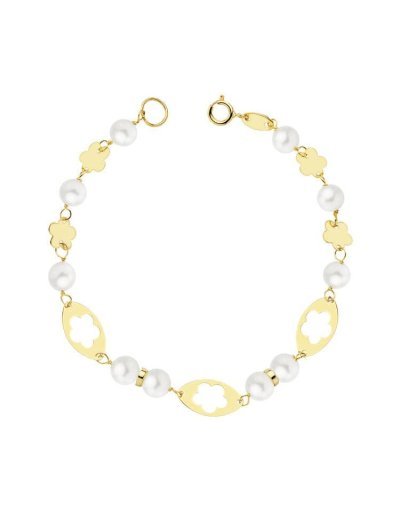 18K PULSERA COMUNION PERLA...