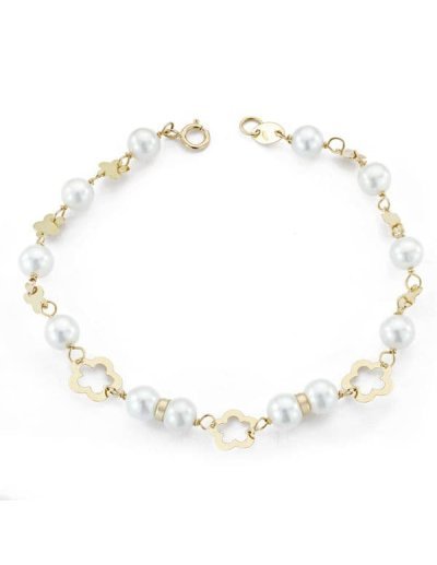 18K PULSERA COMUNION PERLA...