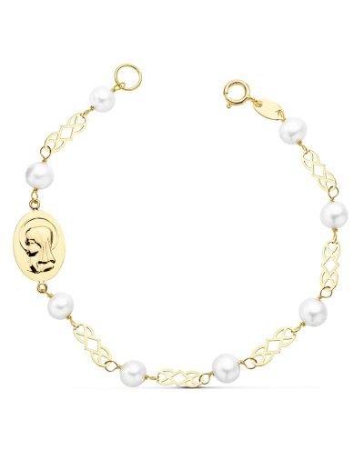 18K PULSERA COMUNION PERLA...
