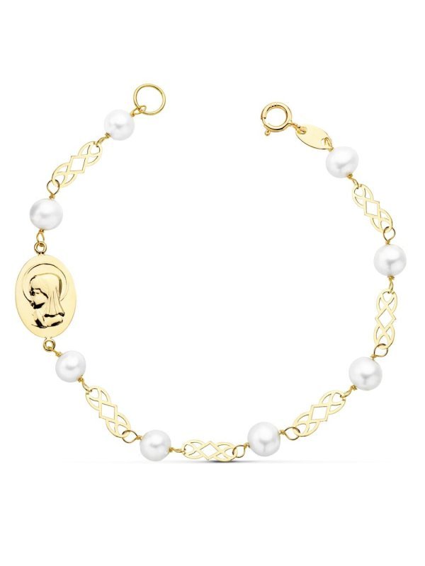 18K PULSERA COMUNION PERLA 5 MM 16.5CM