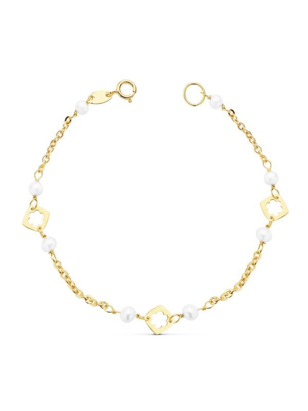 18K PULSERA NIÃ‘A PERLA 3.5 MM 15.5 CM