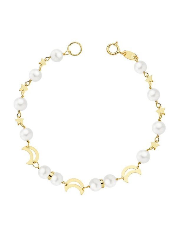 18K PULSERA COMUNION PERLA 5 MM 17 CM
