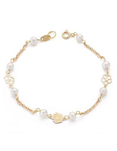 18K PULSERA COMUNION PERLA...