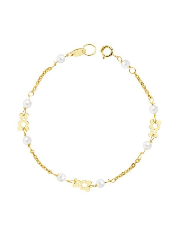18K PULSERA PERLA Y OSO S. 16.5 CM
