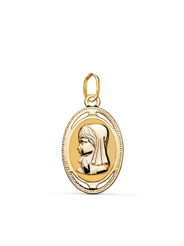 18K MEDALLA VIRGEN NIÃ‘A OVAL. 20X12 MM
