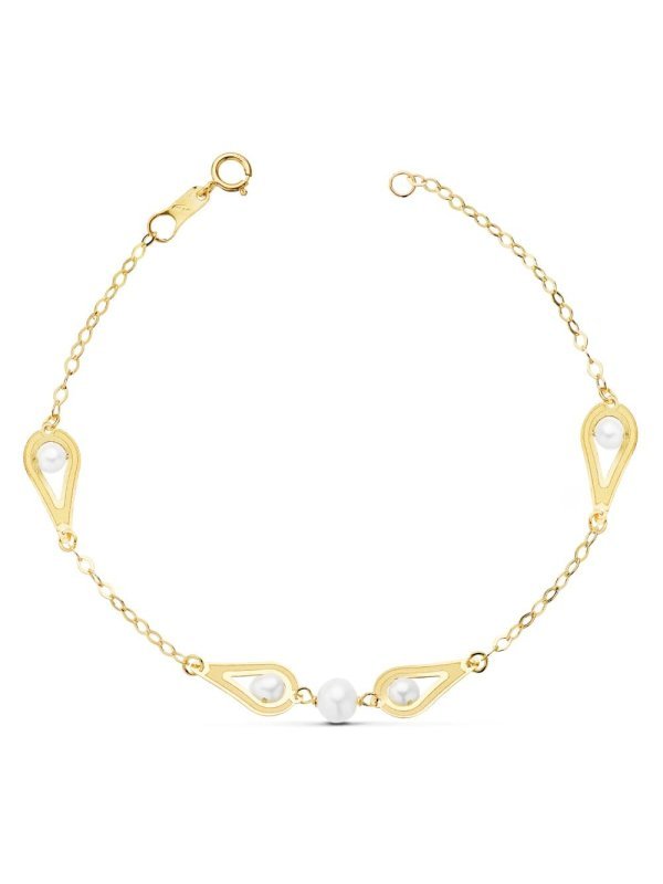 18K PULSERA COMUNION PERLA Y MOTIVOS....
