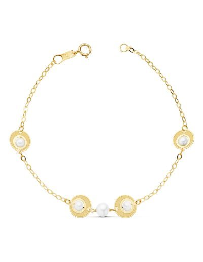 18K PULSERA COMUNION PERLA...