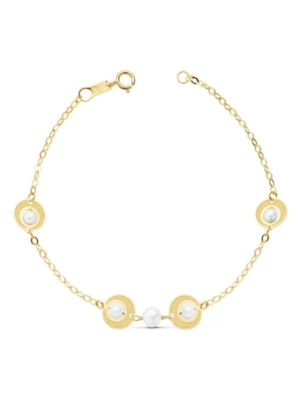 18K PULSERA COMUNION PERLA Y MOTIVOS....