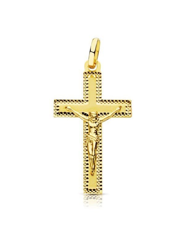 18K CRUZ CRISTO TALLADA 27X15 MM