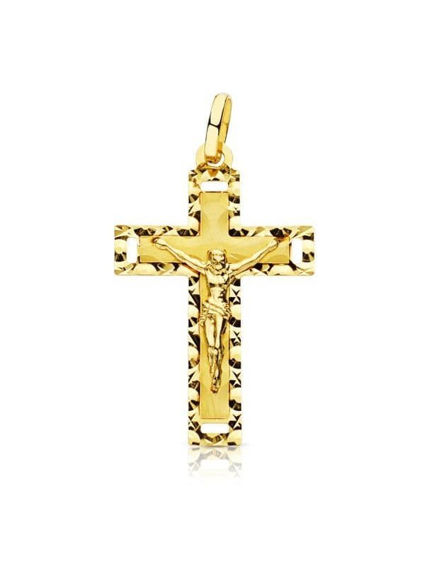 18K CRUZ CON CRISTO TALLADA 27X17 MM