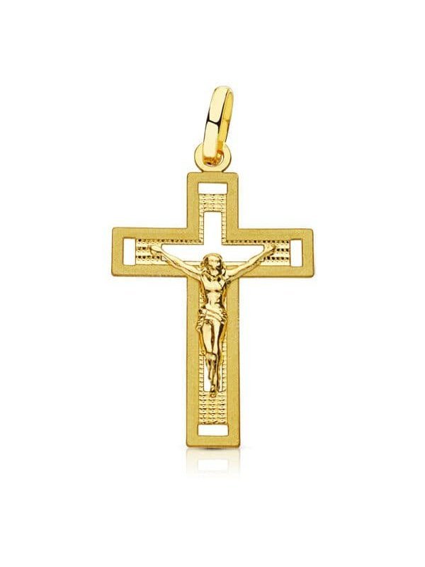 18K CRUZ CON CRISTO TALLADA 28X17 MM