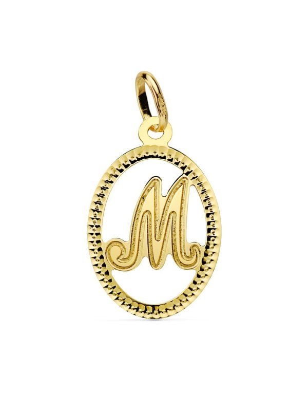 18K COLGANTE INICIAL LETRA M. 21X14 MM