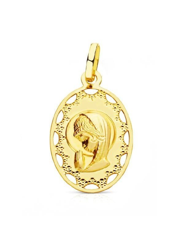 18K MEDALLA VIRGEN NIÃ‘A OVAL CERCO...