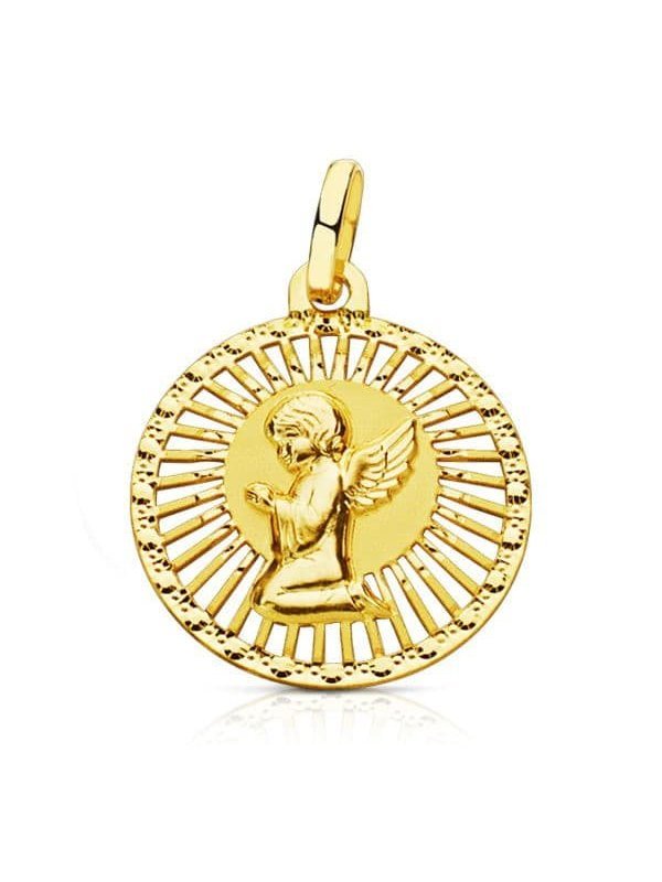 18K MEDALLA ANGEL CERCO CALADO 21X19 MM