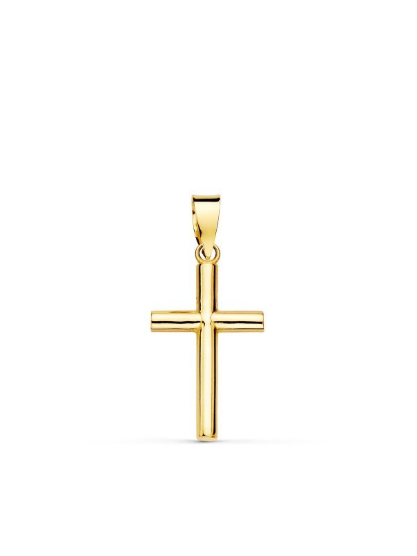 18K CRUZ ORO AMARILLO LISA TUBO HUECO...