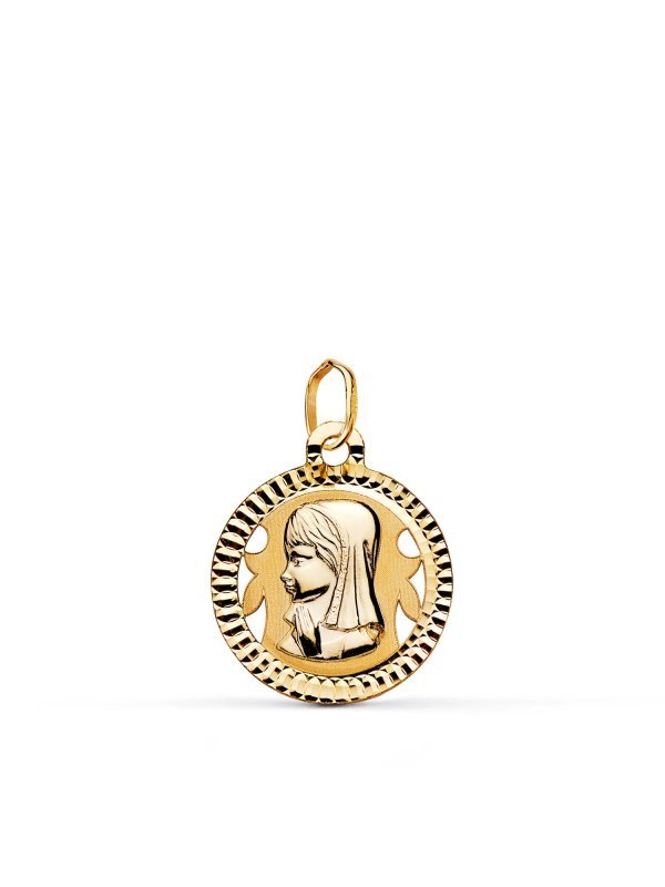 18K MEDALLA VIRGEN NIÃ‘A TALLADA 16 MM