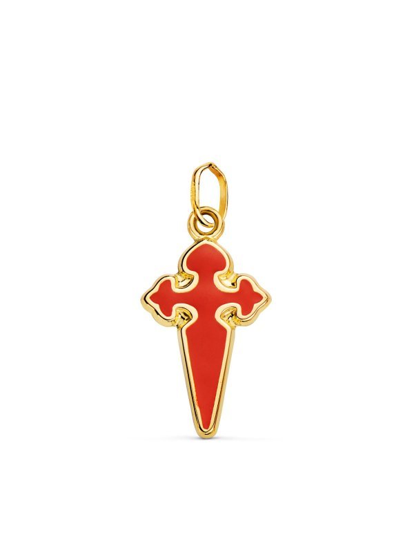18K CRUZ DE SANTIAGO ESMALTADA 23X13 MM