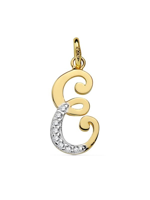 18K COLGANTE LETRA E CIRCONITAS 17X8 MM