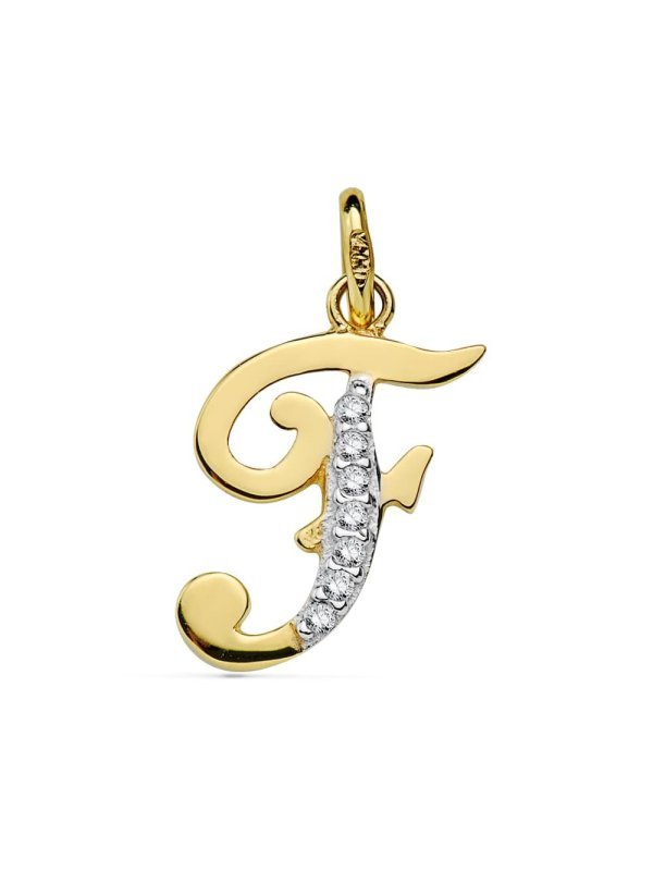 18K COLGANTE LETRA F CIRCONITAS 16X12 MM