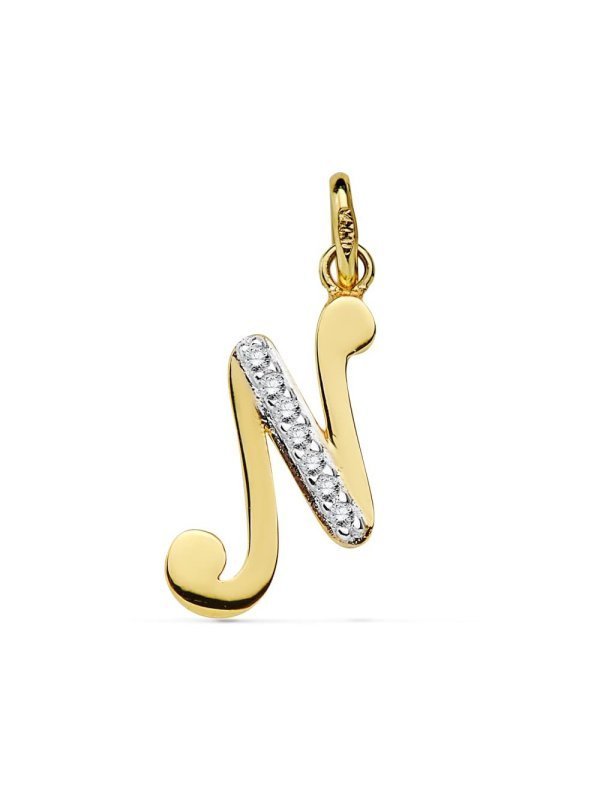 18K COLGANTE LETRA N CIRCONITAS 13X10 MM