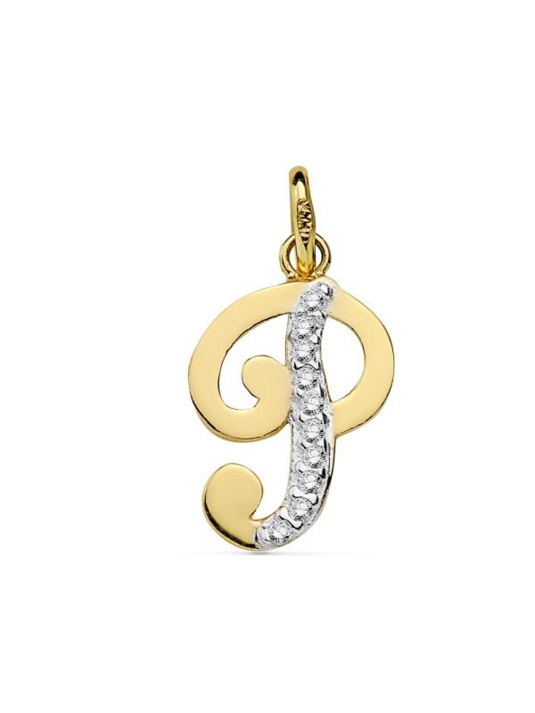 18K COLGANTE LETRA P CIRCONITAS 16X10 MM