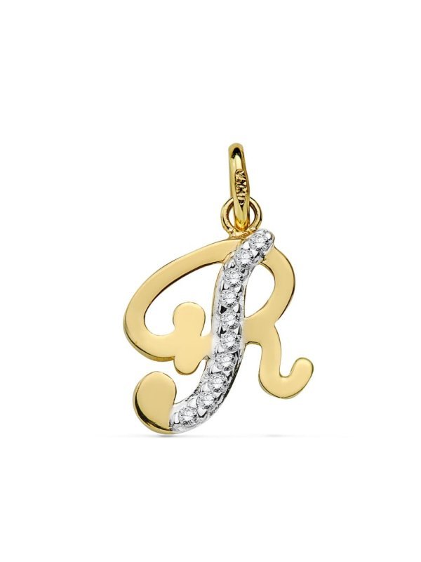 18K COLGANTE LETRA R CIRCONITAS 15X11 MM