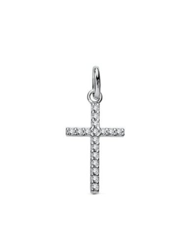 18K CRUZ ORO BLANCO CIRCONITAS 18X10 MM