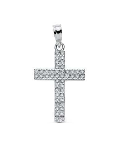 18K CRUZ ORO BLANCO CIRCONITAS 24X15 MM